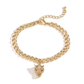 Bracciale a catena cubana dorata stile hip-hop con ciondolo a testa di leopardo e zirconi - Testa di leopardo dagli occhi verdi
