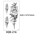 Semi-permanent tattoo sticker with black and white floral sketch design, size 114x210mm - Exquisite Rose Set (XQB-216)