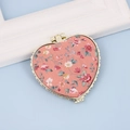 Portable heart-shaped compact mirror with pink floral fabric print and metal frame - Heart / Heart Orange