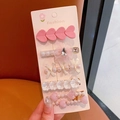 5-piece set of pink and white hair clips with pearls and rhinestones on a card - Heart Bowknot 5-Piece Set