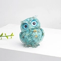 Blue owl figurine made of natural crystal gravel and resin with golden flecks - Turquoise + Gold Foil