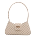 Bolso de hombro crema con patrón geométrico marrón y hebilla dorada elegante - Blanco