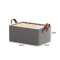 Foldable grey fabric storage box 48x28x20cm with leather handles for clothes organizing - Grey Cationic Fabric (No Steel Frame)