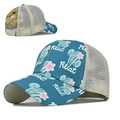 Gorra de béisbol para cola de caballo con flores y malla trasera transpirable - Ajustable / Estampado de Cactus Azul (1057)