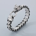 Men's Viking wolf head braided black leather bracelet with vintage steel clasp - Steel Wolf Head (KB93853-BD) / 22cm