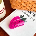 Pink strawberry hair claw clip in transparent resin with green leaf detail - Dragon Fruit/Strawberry / 8.7cm