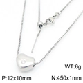 Collier cœur en acier inoxydable argenté avec chaîne réglable et dimensions affichées - Collier Acier Zircon (KN290519-Z)