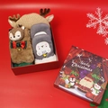 Christmas gift set with reindeer hat, cartoon gloves and plush toy in a festive red box - Khaki 3-Piece Set (With Christmas Box)