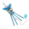 Detail of blue metal butterfly wind chime with four tubes and glass pendant - Aluminum Tube Style (Bubble Bag) / Blue