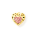 Colgante de corazón dorado con cristales rosas y textura martillada para joyería DIY - Corazón martillado / Dorado Circonita Rosa