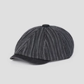 Casquette gavroche rétro en denim lavé à rayures, style vintage britannique pour tous - M (56-58cm) / Gris