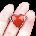 Polished heart-shaped red jasper stone connector with silver bezel and dual loops - Red Jasper Double Hole (Silver)