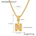 Gold box chain necklace with crystal-encrusted letter N pendant and size specifications - Letter N Necklace