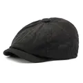Classic black corduroy newsboy cap with vintage octagonal top and curved stiff brim - Black