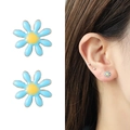 Sky blue daisy stud earrings with yellow enamel centers and gold plating for women - Blue Daisy Stud Earrings(NCE07209-5)