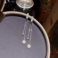 925 silver fringe earrings with square rhinestones and elegant white pearls - E0178 Silver Needle (Square Diamond Double Chain Pearl Tassel Silver)