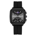 Montre carrée noire en silicone avec affichage des phases de lune et guichet de date - Boîtier Noir Cadran Noir Bracelet Noir