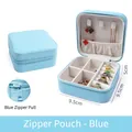Light blue cross-grain PU leather jewelry storage box with zipper and internal slots - Light Blue (PU Leather) / Sky Blue