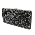 Close-up of sparkling black and silver rhinestones on an elegant evening clutch bag - Black