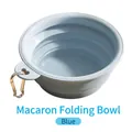 Light blue TPE collapsible pet bowl for dogs with silver carabiner for outdoor travel - Macaron Blue