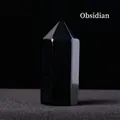 Polished black obsidian hexagonal crystal point obelisk on dark textured background - Obsidian 3.5x1.5cm / Single Point 3.5*1.5cm