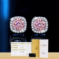 Orecchini a perno halo in moissanite rosa argento 925 con certificato GRA - Argento 925 / Orecchini moissanite rosa da 50 punti