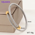 Silver twisted wire steel cable bangle with 4mm width and gold tone cylinder clasp - Cylinder End (4mm Gauge) / Two-tone Gold Silver (KB185218-XY)