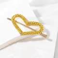Barrette en forme de cœur dorée ornée de strass jaunes brillants en métal élégant - Or avec zircone jaune (B5409)