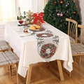 European Christmas table runner with festive elk and tree patterns in red cotton fabric - Style P (180x33cm)
