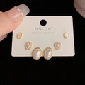 Three-piece gold stud earring set featuring white pearls and clear crystal accents - Gold-Irregular Pearl Set (114#)
