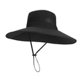 Outdoor breathable wide brim sun hat with mesh side panels and adjustable windproof rope - Black (9272-Plain)
