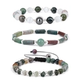 Three-piece stackable natural purple agate and green stone beaded bracelet set - Three-Piece Set / Indian Agate
