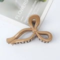 Minimalist caramel brown bow hair claw clip with glossy finish for thick hair styling - Milk Tea Khaki