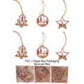 Set di 6 ciondoli natalizi in legno con renne intagliate e scritta Merry Christmas - Rosso