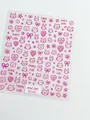 Pink cartoon nail stickers featuring cat, rabbit, and bow patterns with metallic gold finish - Aha-8705 Pink Outline