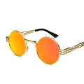 Steampunk round sunglasses with gold metal frame and orange red reflective lenses - Gold Frame Red Mirror C9