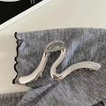 Minimalist silver metal wave hair claw clip with a high-polished finish for women - Snake / Wave Shape / Large / Silver