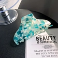 Large acetate hair claw clip with blue and green marble floral pattern for women - Bright Green 10cm