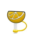 Cute yellow lemon silicone straw cover dust plug with flexible loop for drinks - Lemon Slice-1704-34