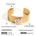 Bracelet manchette large doré en acier inoxydable avec perles et mesures détaillées - Bracelet jonc large à perles (JDB2409002)