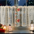 Christmas lace cafe curtain with bell and bow embroidery for festive window decor - 140*60cm / Christmas Bell Candle