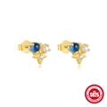 Orecchini a lobo in argento sterling S925 placcato oro con zaffiro blu e perle bianche - Stile Bottone Grappolo Stella Pietra Blu (6024671093C) / Argento 925