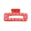 Pince à cheveux rouge avec motif de cœur blanc pour coiffure douce de la Saint-Valentin - Rouge avec coeurs blancs