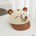 Detail of baby baseball cap featuring 3D bear ears and Luck embroidery on soft cotton - 48cm (6 Months-2 Years) / Brown
