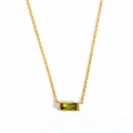 Minimalist gold titanium necklace featuring a rectangular olive green zircon pendant - August (Peridot) / Necklace