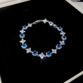 Elegant floral silver bracelet with deep blue zircons and sparkling crystal petals - Blue Gemstone Silver White Petal Bracelet (46#)