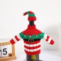 Christmas striped knitted wine bottle cover set with mini hat and sweater decoration - Red White Green Striped Elf Style