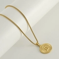 18K goudvergulde titanium stalen ketting met ronde hanger voorzien van Romeins cijfer II - Tweelingen