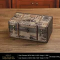 Vintage map style wooden jewelry storage box with bronze metal lock, 26x14.5x11.8cm size - Vintage English Newspaper Style Storage Box