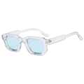 Retro square thick frame sunglasses with transparent frame and light blue tinted lenses - Transparent Frame Green Lens